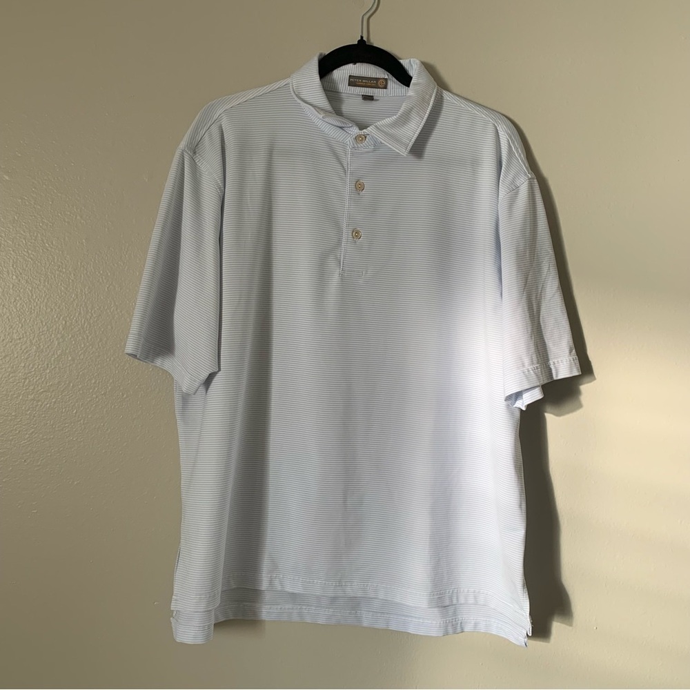 Peter Millar Light Gray Striped Polo Summer Comfort Shirt